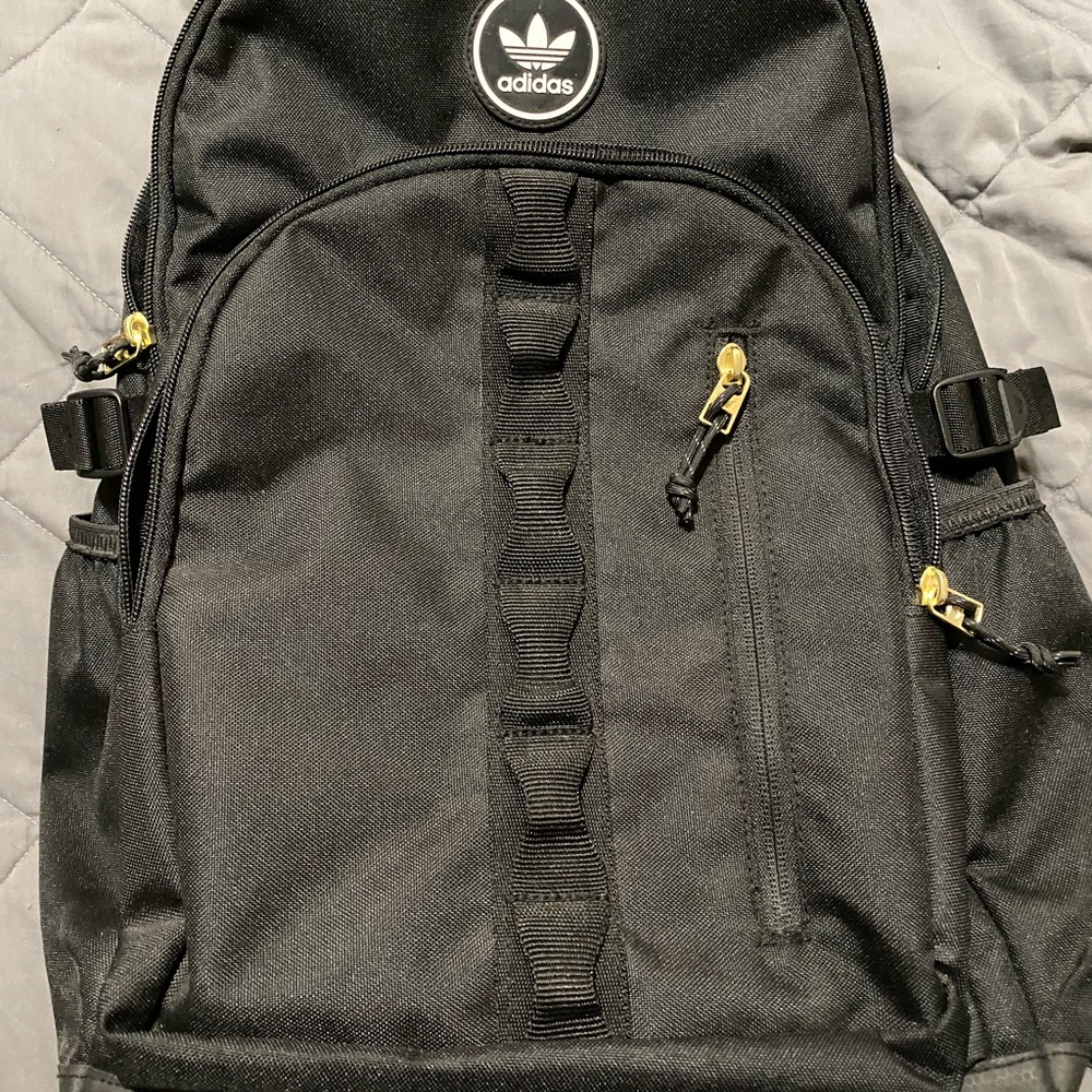 Adidas Originals Trefoil Patch Black Backpack with Gold Accents